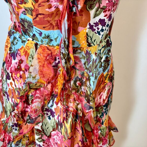 SUNDANCE Havana 100% Silk Floral Ruffled Dress V Neck Sleeveless Size 4 - Picture 12 of 16